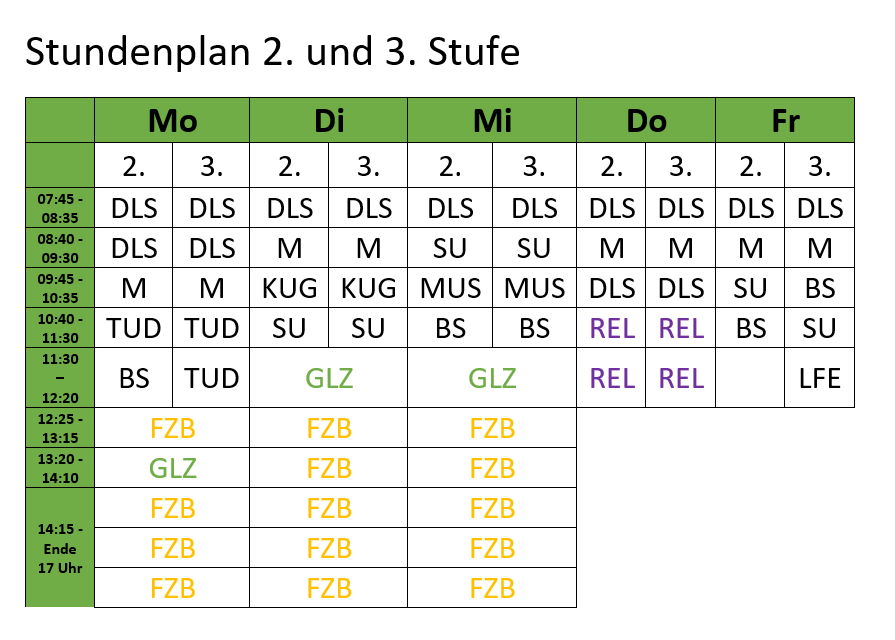 Neuer Stundenplan 2. und 3.